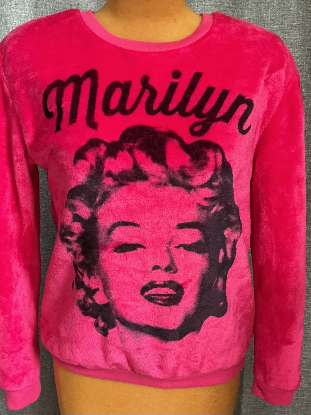 Marilyn Monroe Hot Pink & Black Plush Cowlneck Sweater